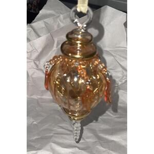 Egyptian Hand Blown Gold Etched Glass Ball Christmas Ornament Unique